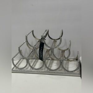 Tahari Silver Rhinestone Wine Holder marble base 9 bottles sparkly horse shoe